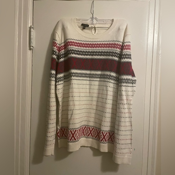 Talbots Fair Isle Cotton Cashmere Blend Cream Red Sweater Size Extra Large - Picture 1 of 11